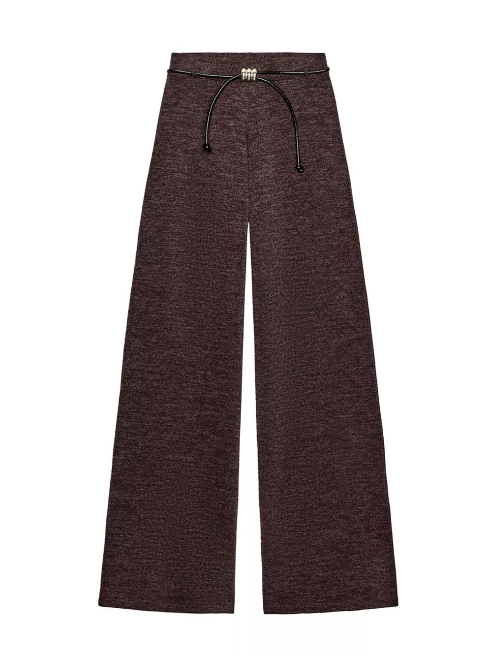 Zara NWT Pique brown belted wide straight leg casual pants
